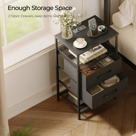 JARHETUN nightstand open shelves display décor and books neatly.