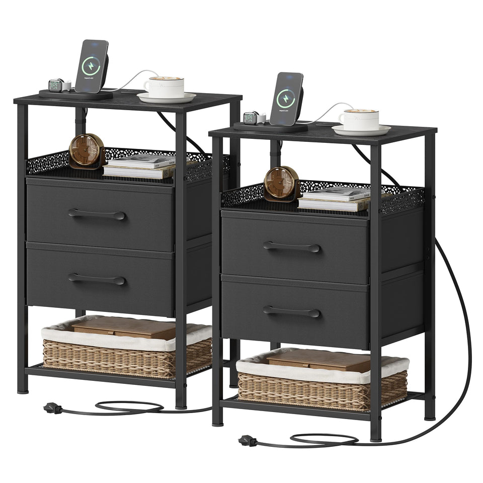 JARHETUN nightstand set with charging station keeps bedside devices powered