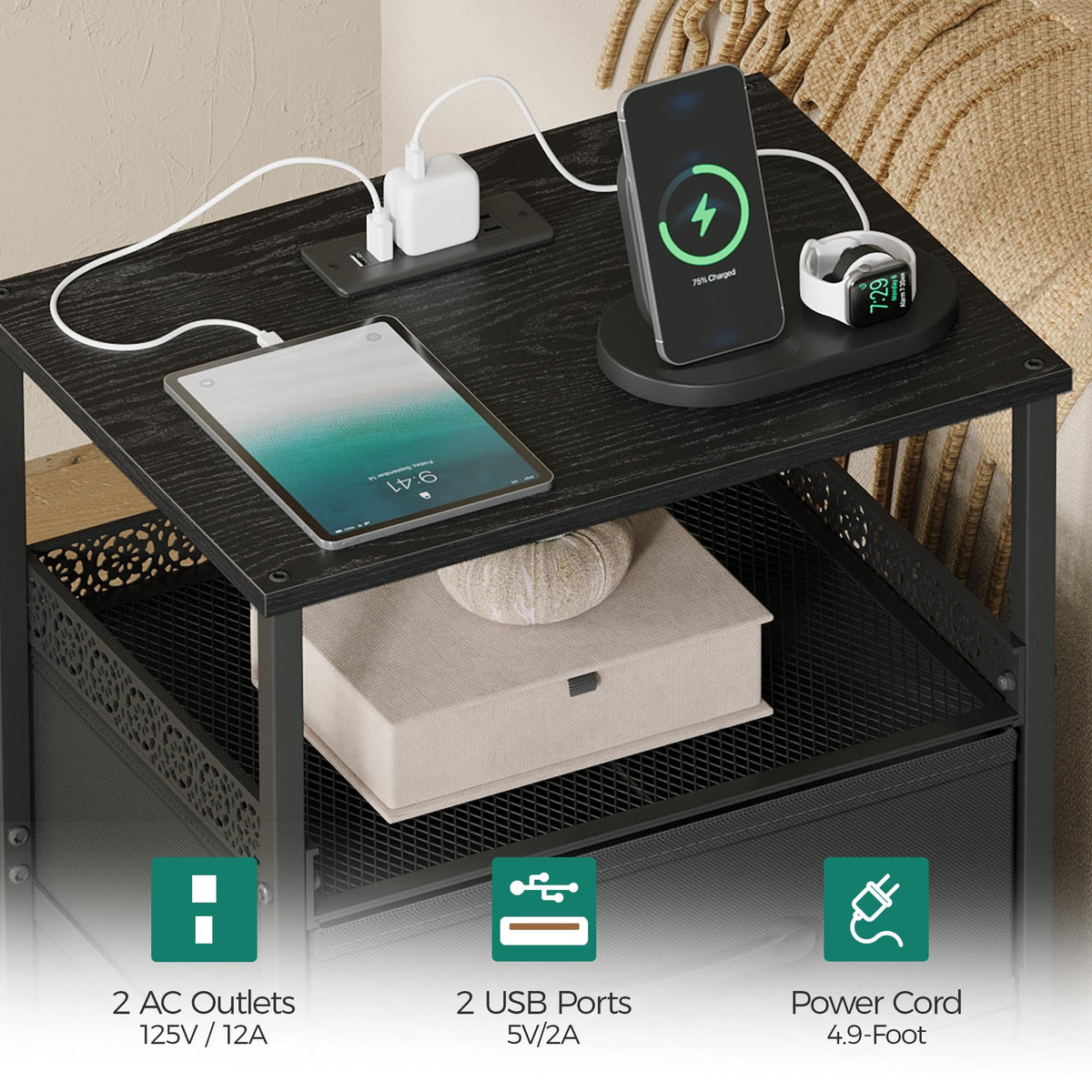 JARHETUN nightstand solid construction offers stable support on any floor.