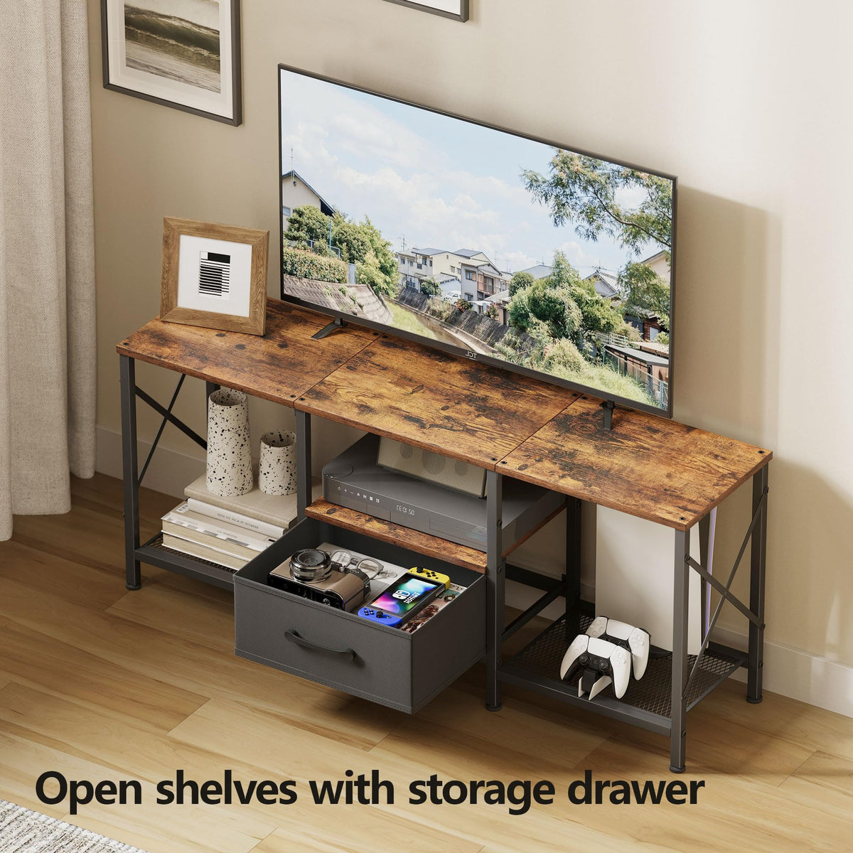 JARHETUN TV Stand anti-tip device adds stability on uneven floors.