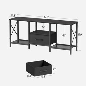 JARHETUN TV Stand with Fabric Drawer in black enhances modern style