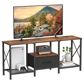 JARHETUN TV Stand with industrial open shelves keeps media organized.