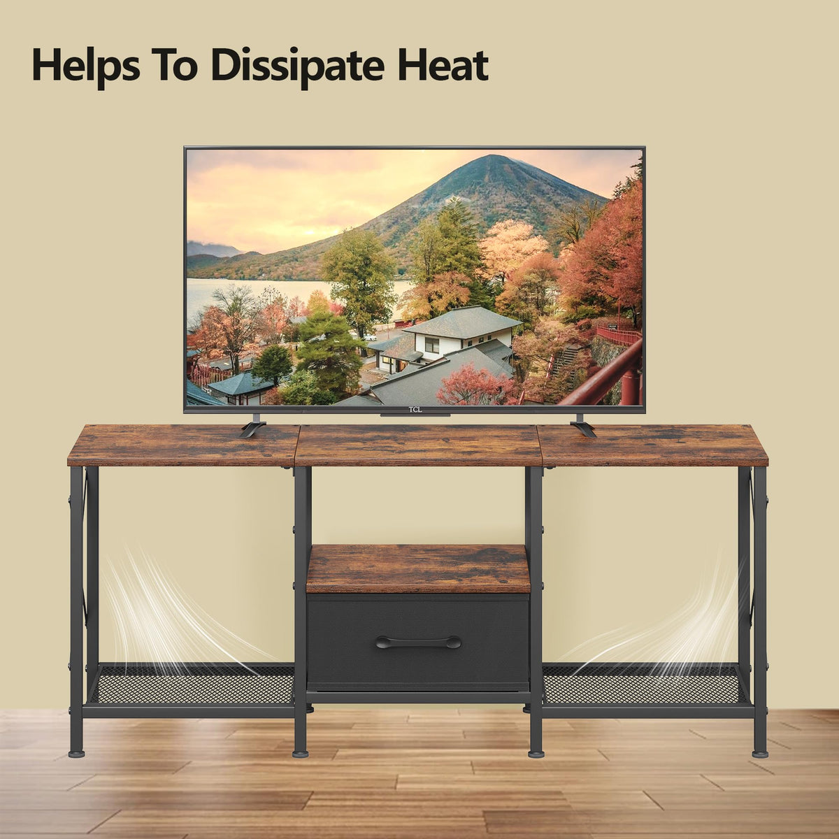 JARHETUN TV Stand shown in living room with a 55 inch TV.