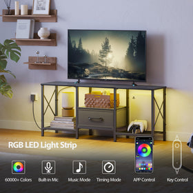 JARHETUN TV Stand open shelves organize media devices and accessories.