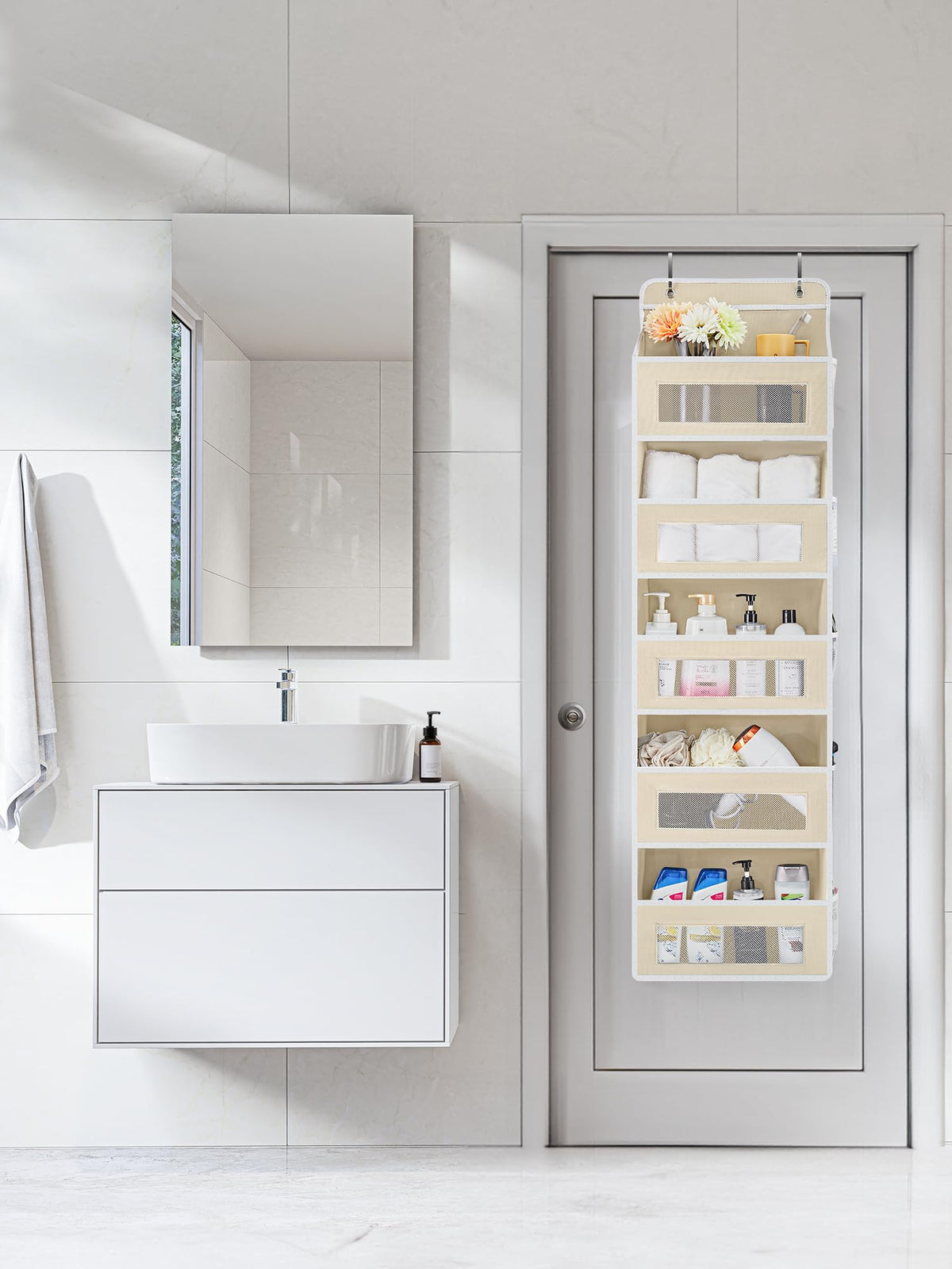 JARLINK beige door organizer easy 30-second installation behind any door.