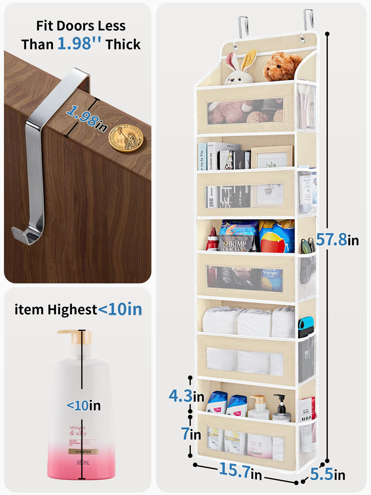 JARLINK beige door organizer with mesh side pockets for visibility.
