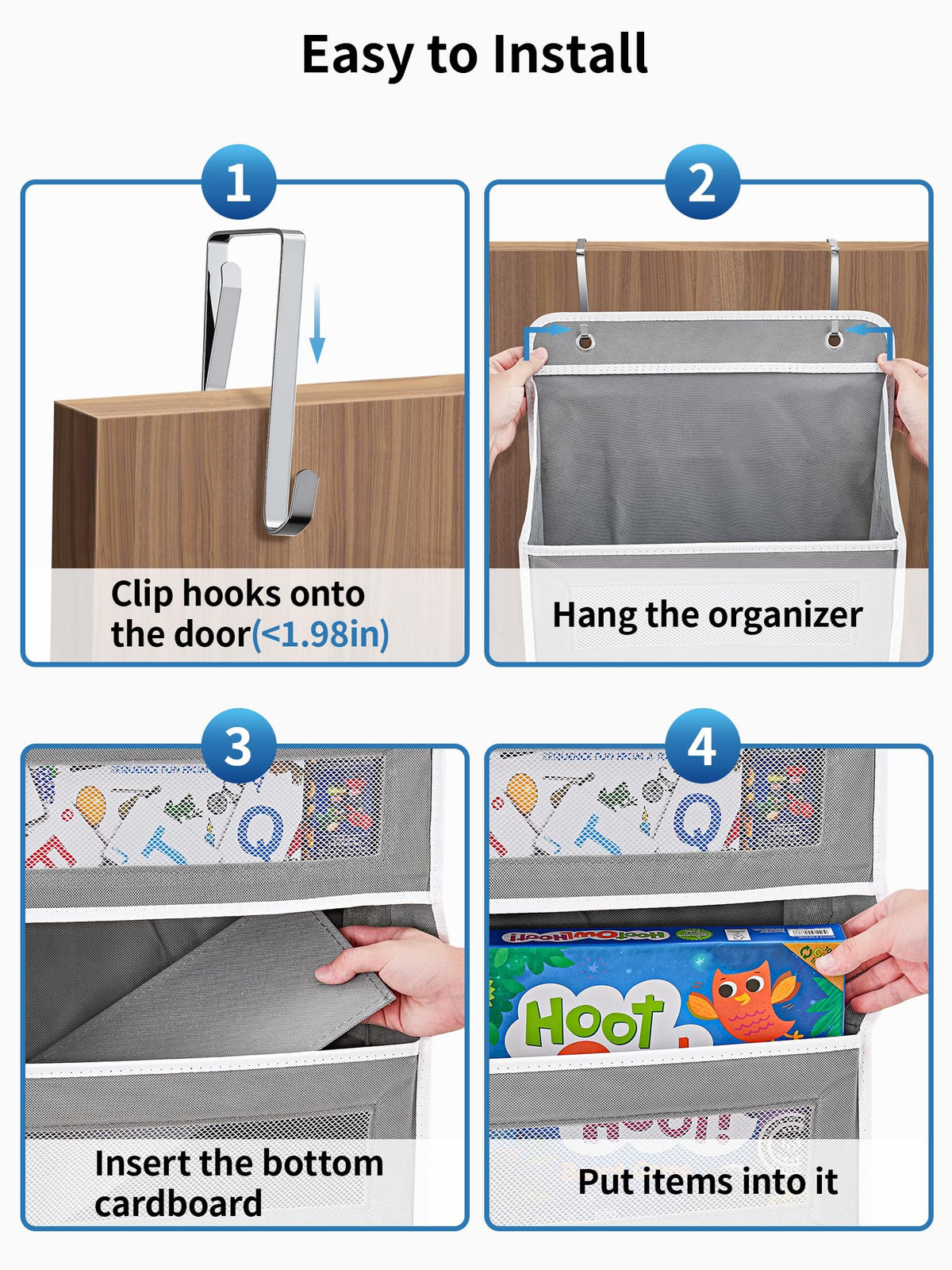 JARLINK door organizer fits doors up to 1.98 inches thick.