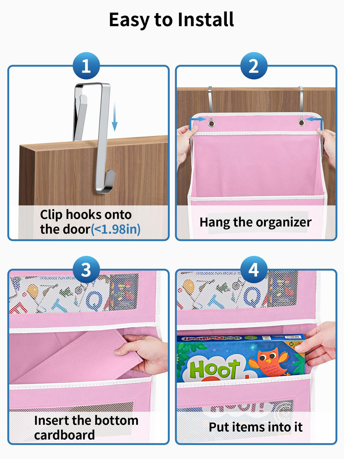 JARLINK door organizer in nursery setup for toys and wipes.