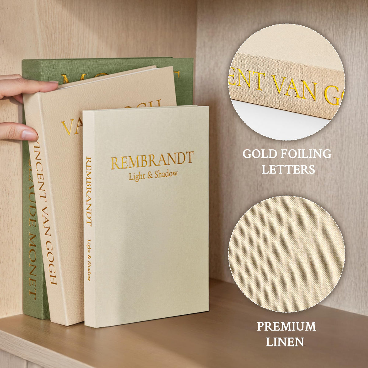 JARLINK apricot faux books set of 3 detail with gold embossing