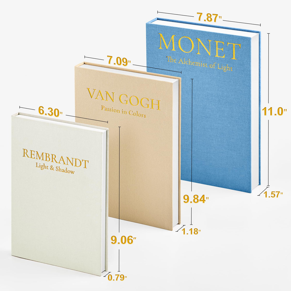 JARLINK linen faux book trio on mantel features gold embossed lettering