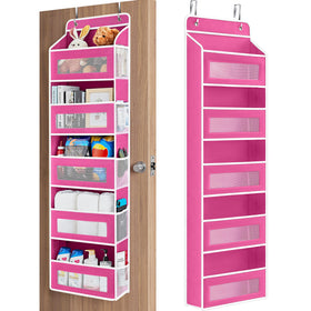 JARLINK over-the-door organizer with rose pink finish and five shelves for clutter-free storage