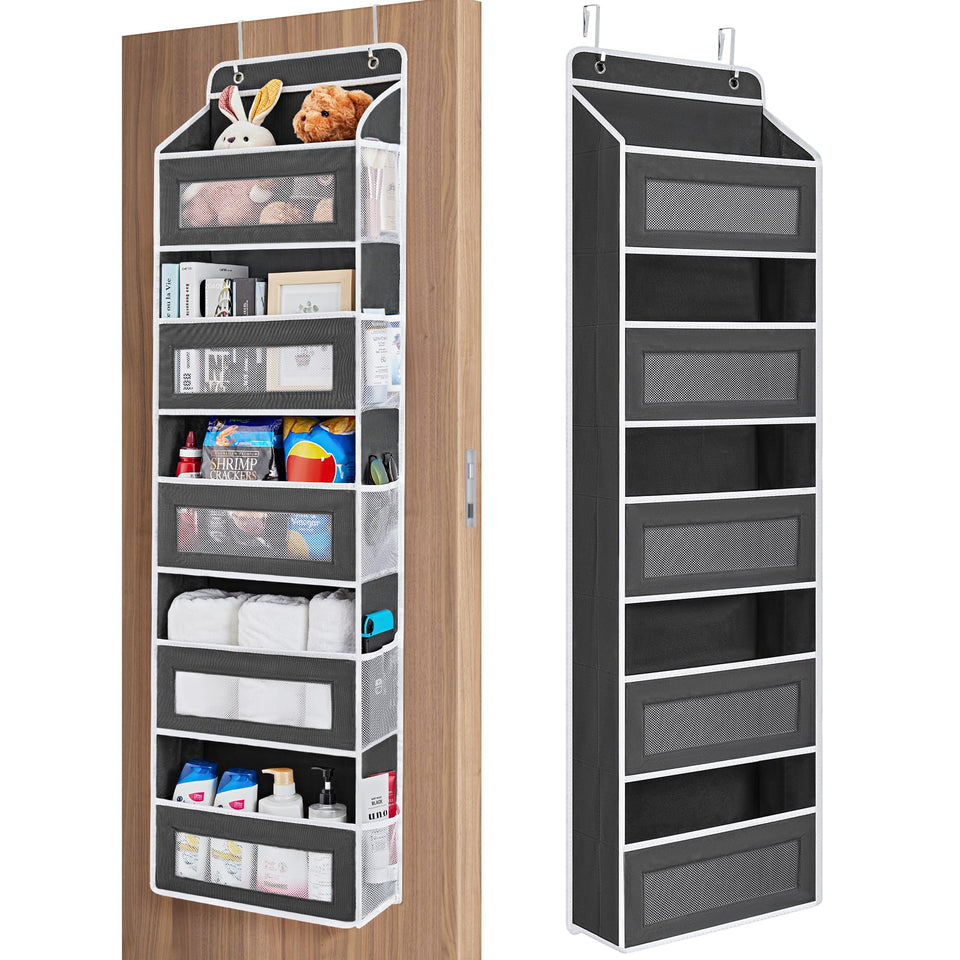 Jarlink over-the-door organizer front view with five large pockets for effortless toy storage