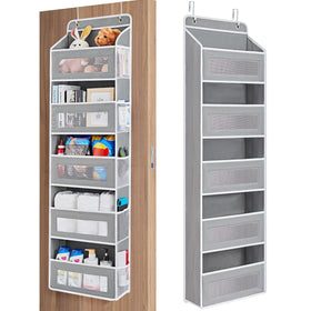 JARLINK gray over-the-door organizer with five pockets for clutter-free storage.