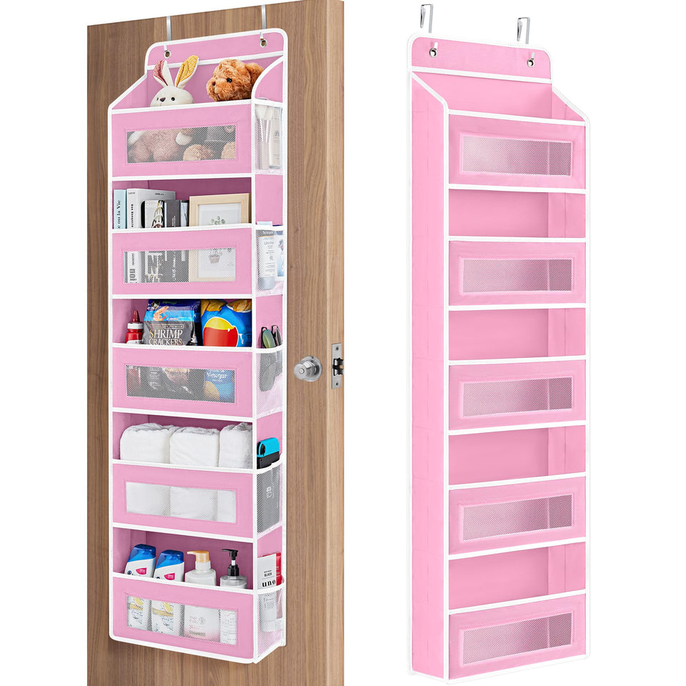 JARLINK pink door organizer with five pockets, ideal for toy storage.
