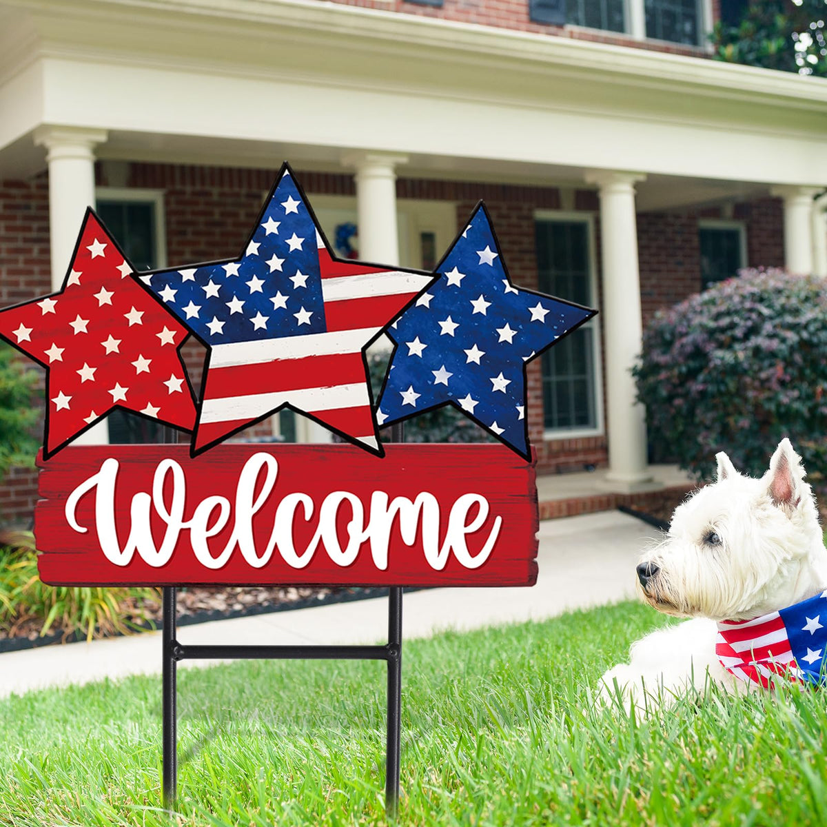 JarThenaAMCS 4th of July lawn stake enhances porch charm.