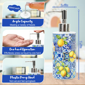 Capri Lemon glass dispenser pump showcasing vibrant lemon pattern for bathrooms