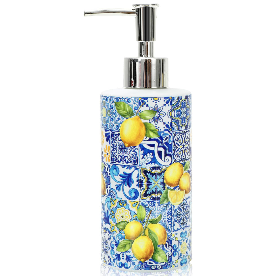 JarThenaAMCS Capri Lemon soap dispenser with blue tile motif for kitchen décor