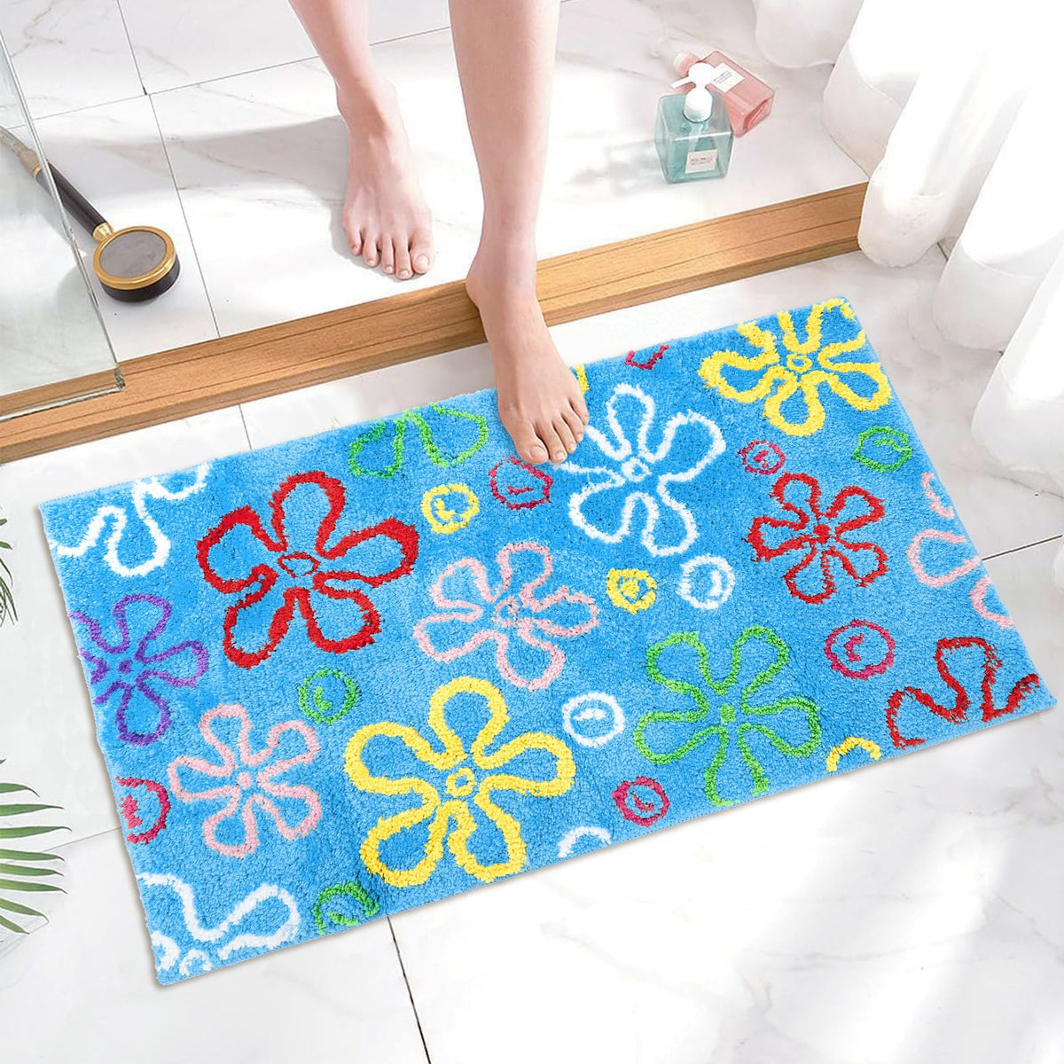 JarThenaAMCS cartoon sponge bath rug with bikini flowers adds playful charm to bathrooms