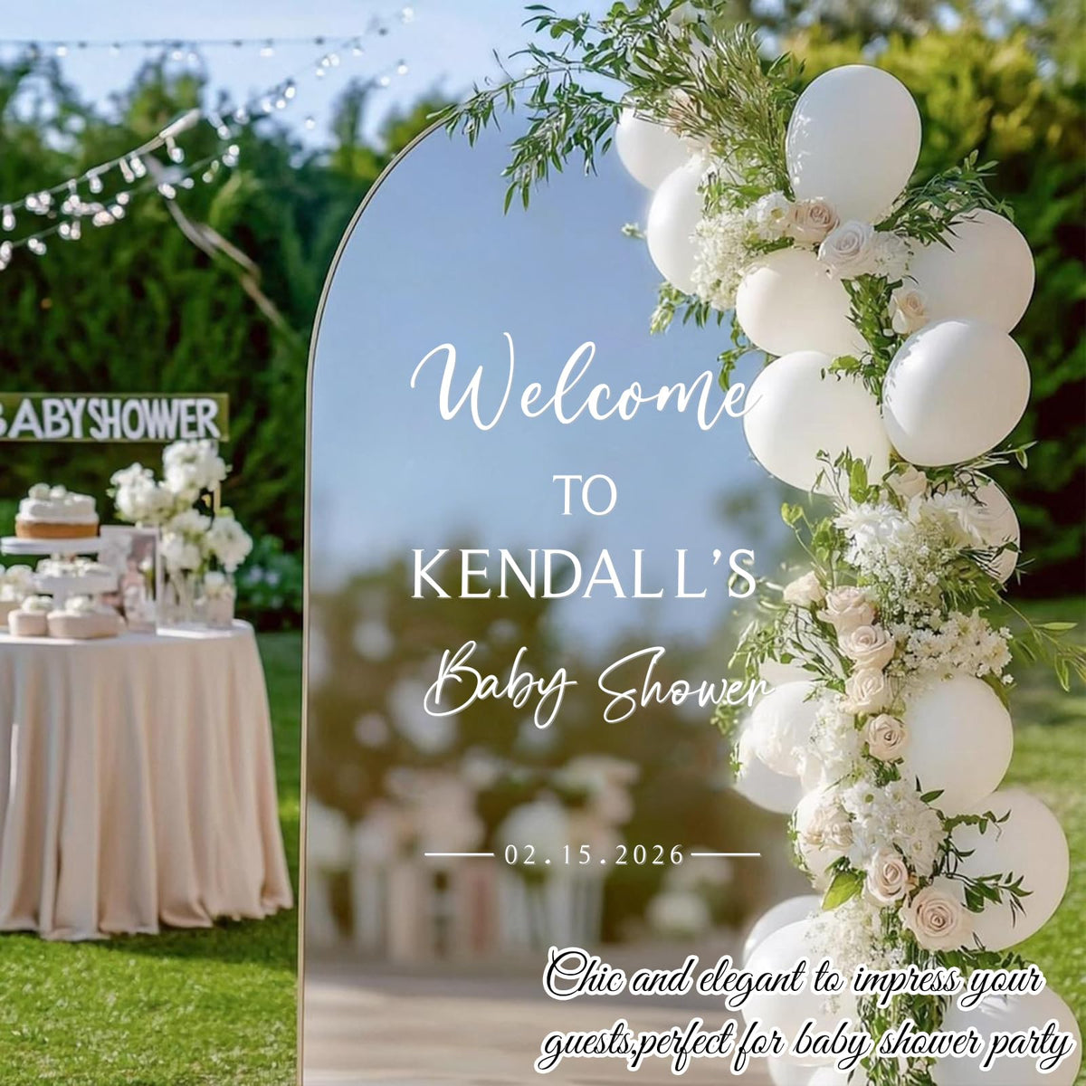 JarThenaAMCS elegant baby shower decal adds a minimalist focal point to any room.