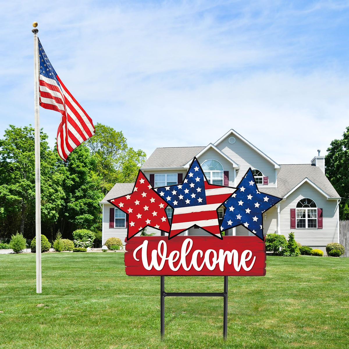 JarThenaAMCS metal yard decor star burst highlights durable outdoor decor.