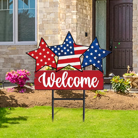 JarThenaAMCS patriotic star garden stake adds durable curb appeal.