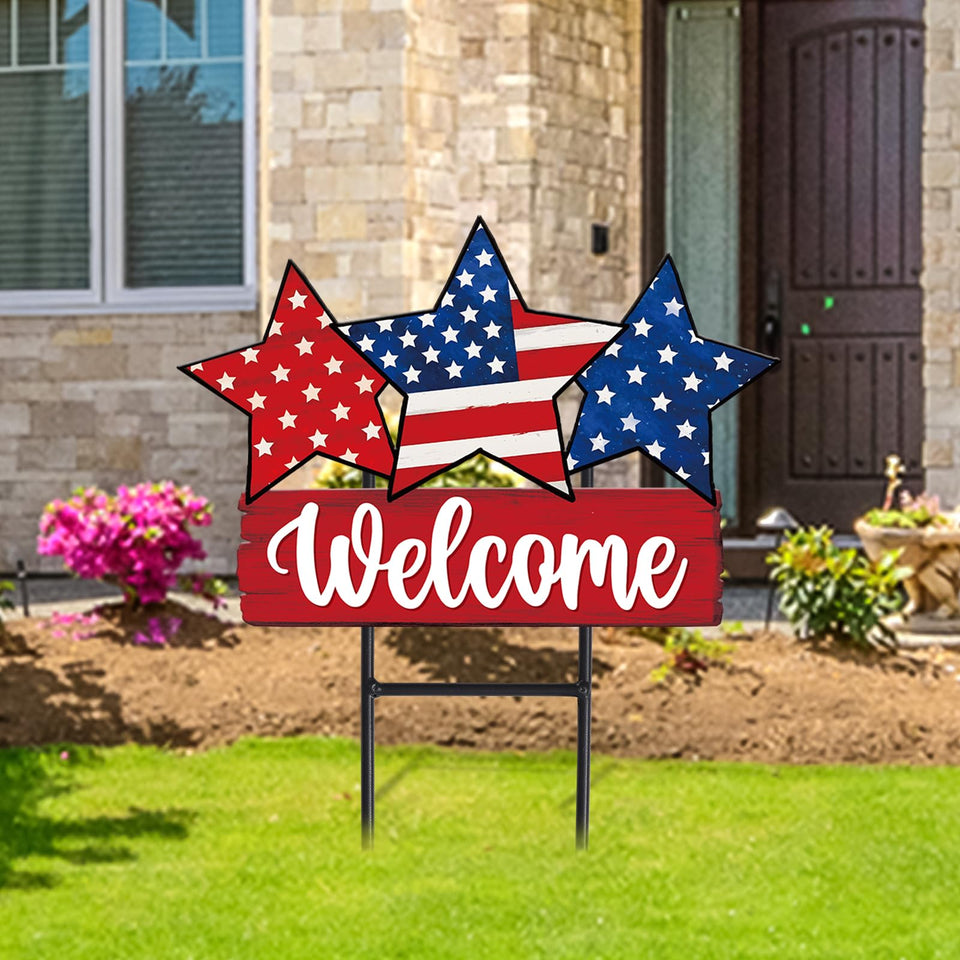 JarThenaAMCS patriotic star garden stake adds durable curb appeal.