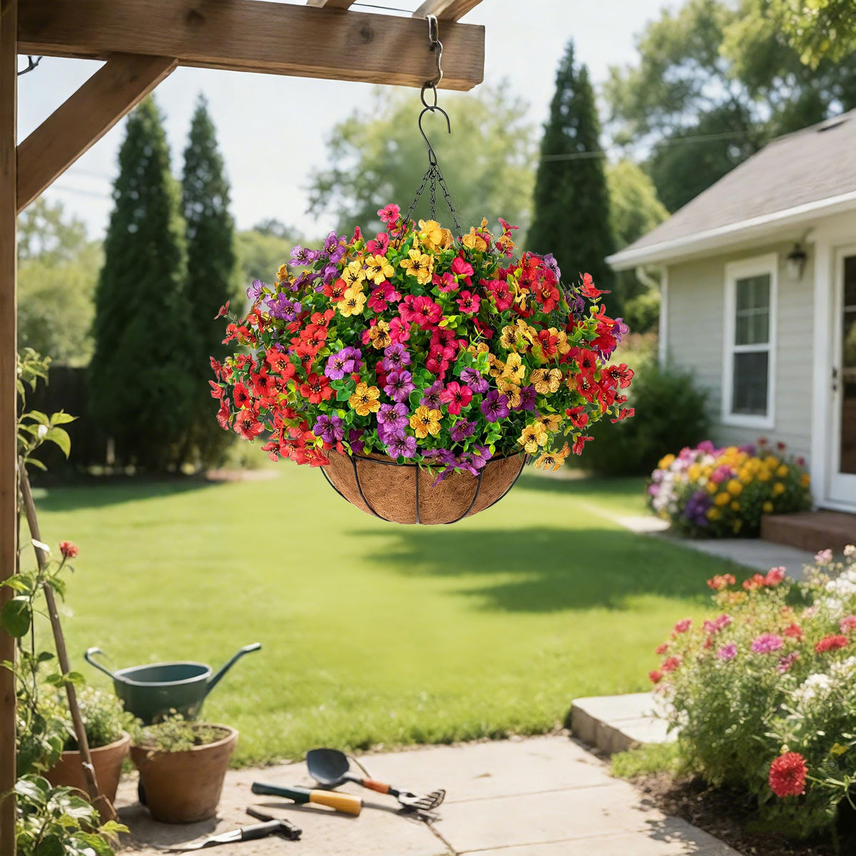 Jasion hemispherical plastic plant ball supports a full display.