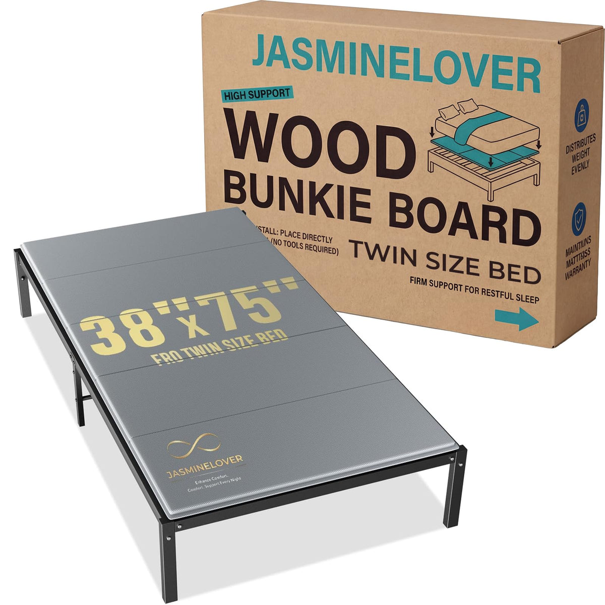 JASMINELOVER bunkie board twin 38x75 with reinforced edges for stable sleep surface.