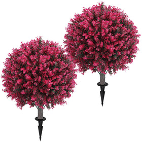 Jasmpig artificial red eucalyptus topiary ball 24in with ground spike for year-round outdoor appeal.