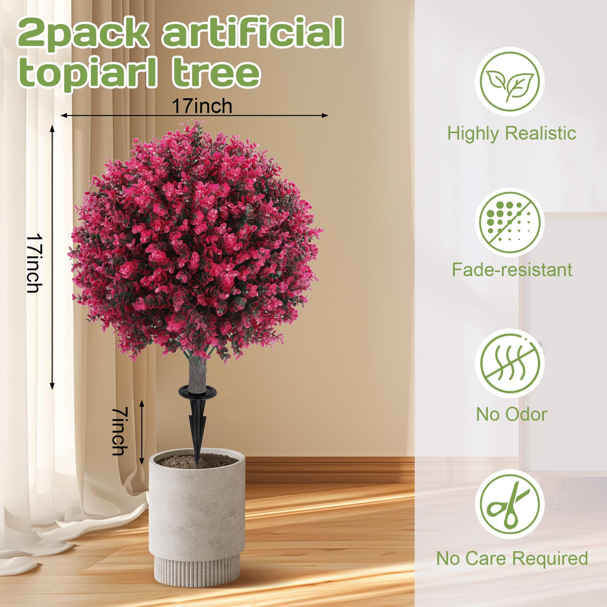 Jasmpig topiary ball close-up reveals realistic leaves and vibrant color for indoor displays.