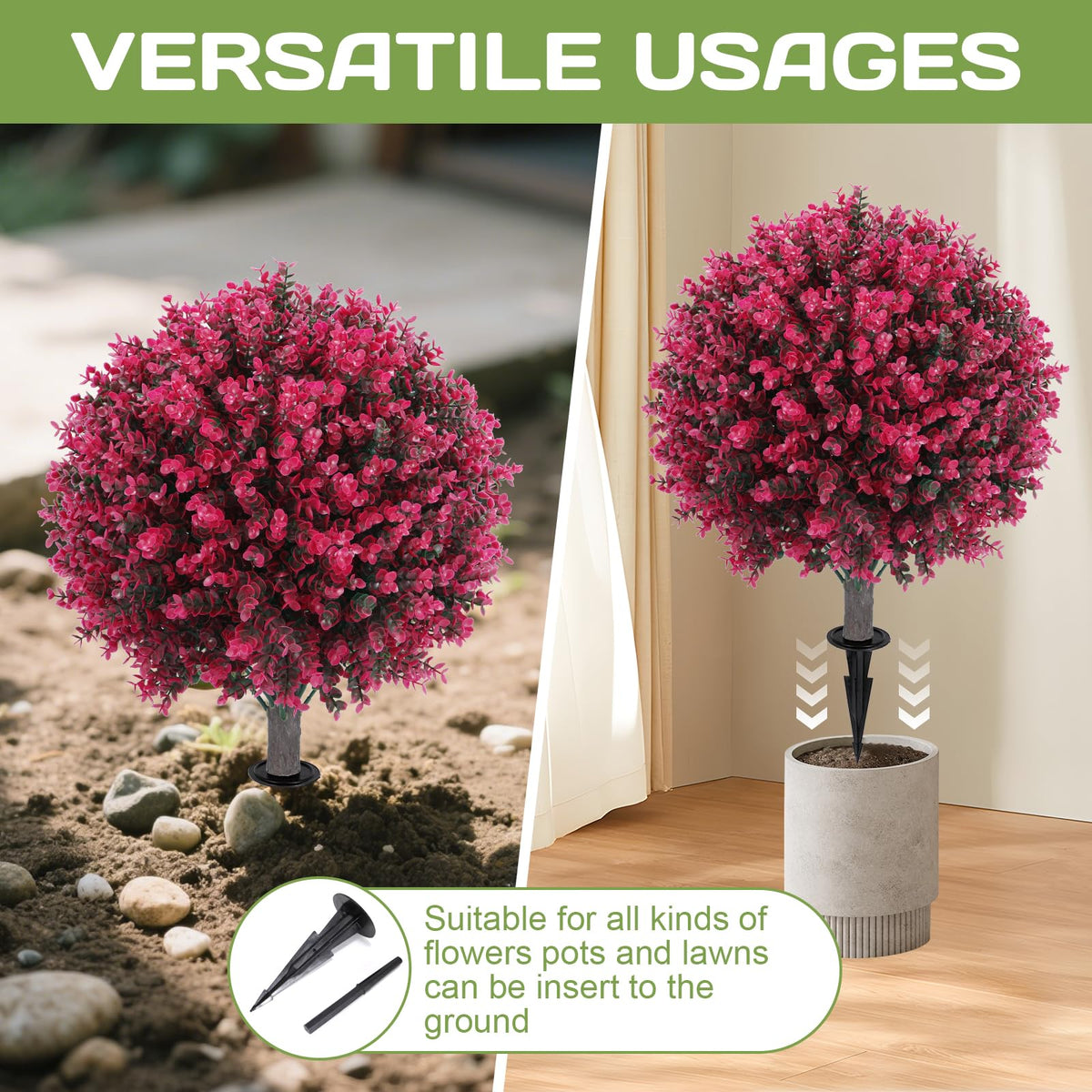 Jasmpig two-pack boxwood bushes shown in planter for porch or patio décor.