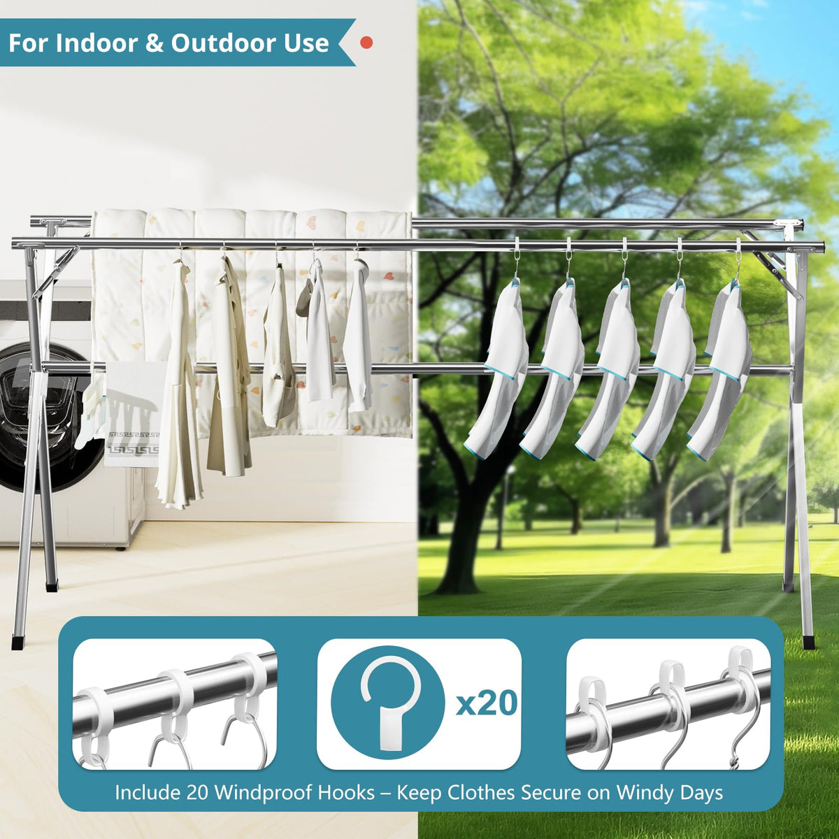 JAUREE windproof hooks keep garments secure on breezy days.