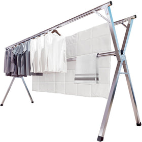 JAUREE 95-inch rack extended for large laundry loads, showcasing ample drying space.
