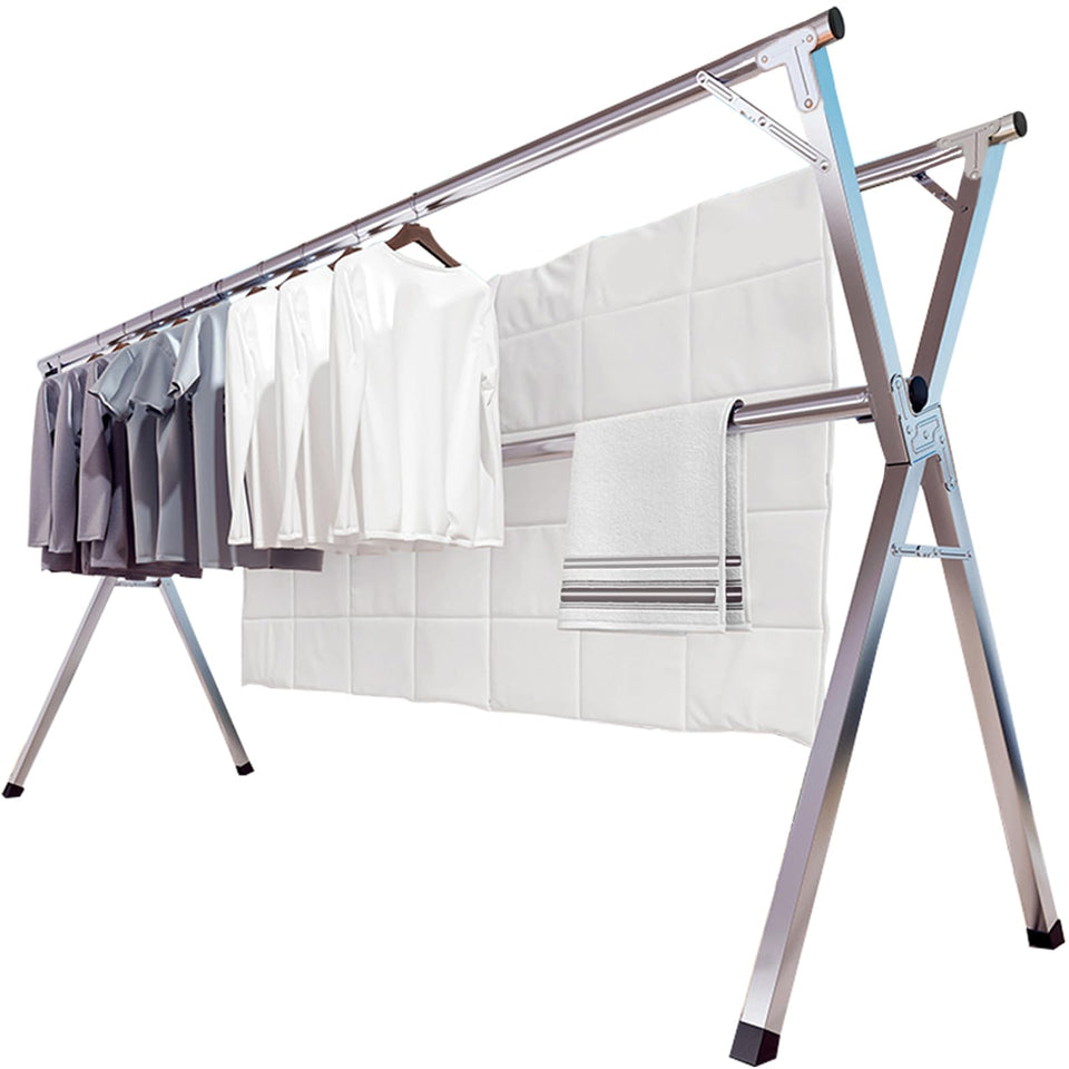 JAUREE 95-inch rack extended for large laundry loads, showcasing ample drying space.