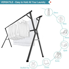 JAUREE 95-inch drying rack folded for compact storage when not in use