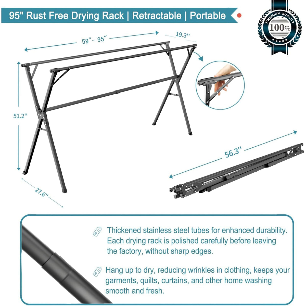 JAUREE 95-inch drying rack suitable for outdoor drying on sunny days