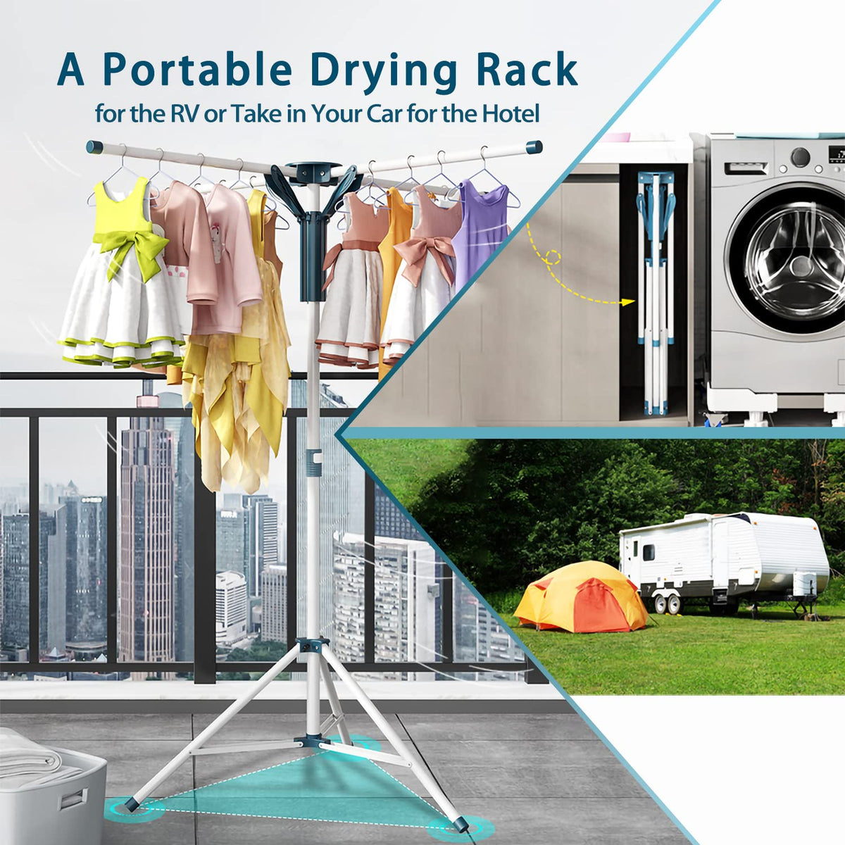 JAUREE drying rack suitable for indoor and outdoor use with windproof clips.