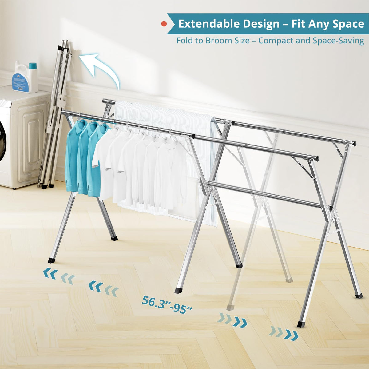 JAUREE foldable drying rack ready for quick, clutter-free storage after use.