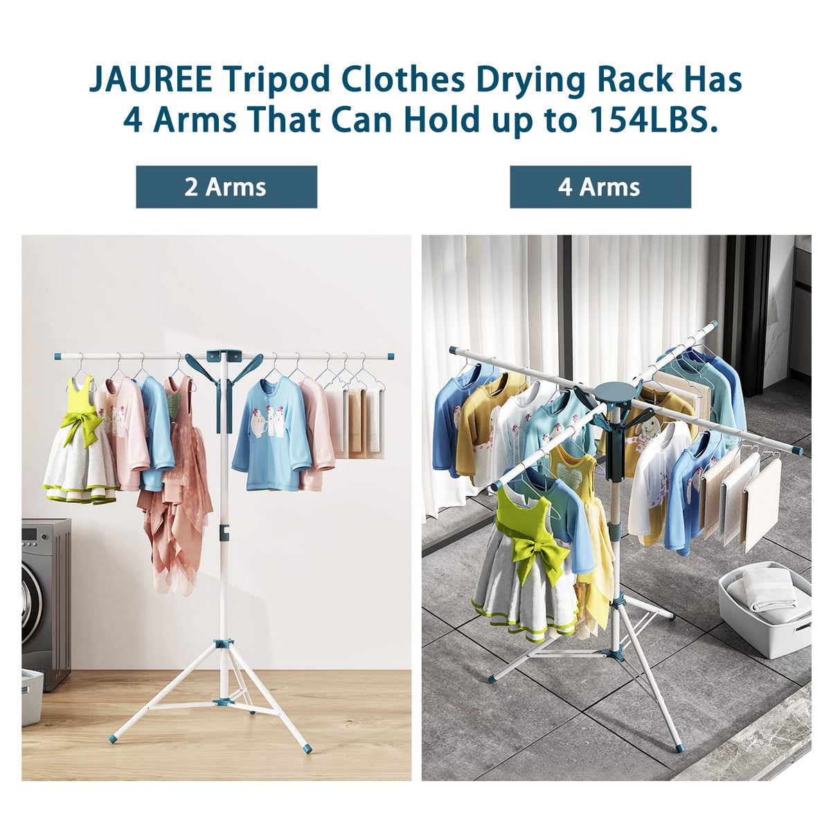 JAUREE tripod drying rack expanded for full load drying.
