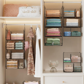Jautokerdar hangs on wire closet shelving provides quick, tool-free setup.