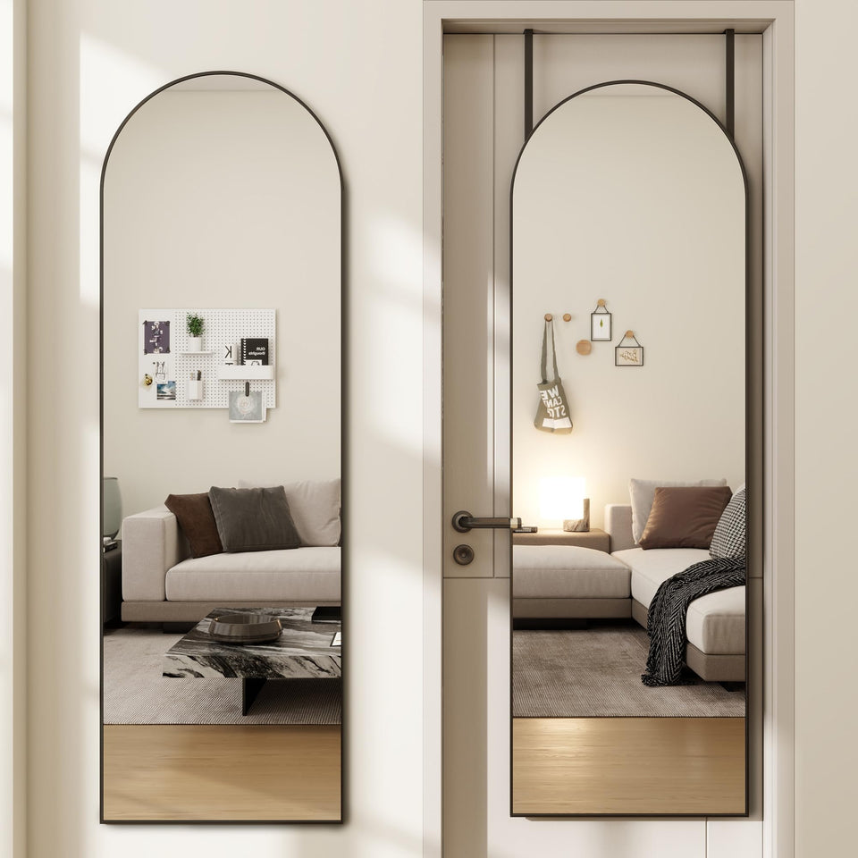 JAWGLOW arched full-length door mirror with metal frame for precise outfit checks.