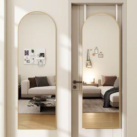 JawGLOW arched full-length mirror front view for accurate outfit checks and room lighting enhancement
