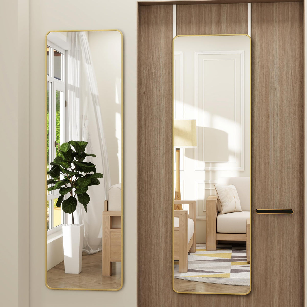 JAWGLOW full-length mirror with gold frame for clear full-body reflections.