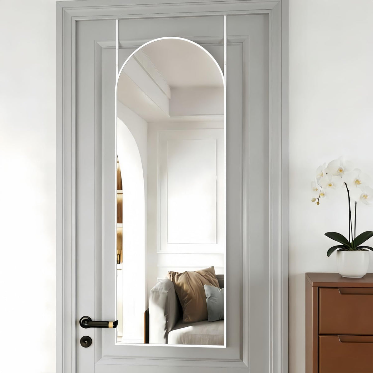 JAWGLOW white frame door mirror suited for bedrooms and dressing areas.