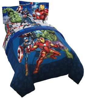 Jay Franco Avengers blue circle comforter adds bold color to a kid's room.