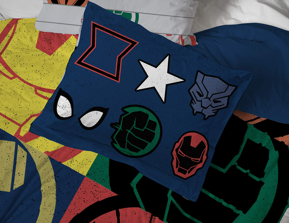 Jay Franco coordinating Avengers accessories extend the theme across sheets and pillows.