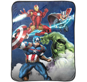Jay Franco Avengers plush throw front view with bold blue hero design for cozy nights