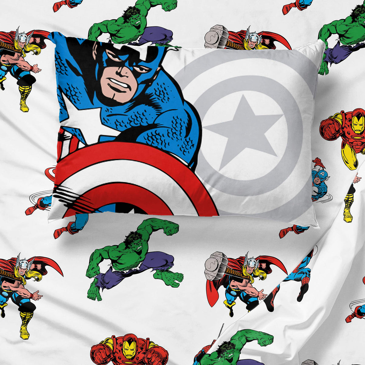 Jay Franco Avengers sham showcases action artwork for coordinated, playful bedding