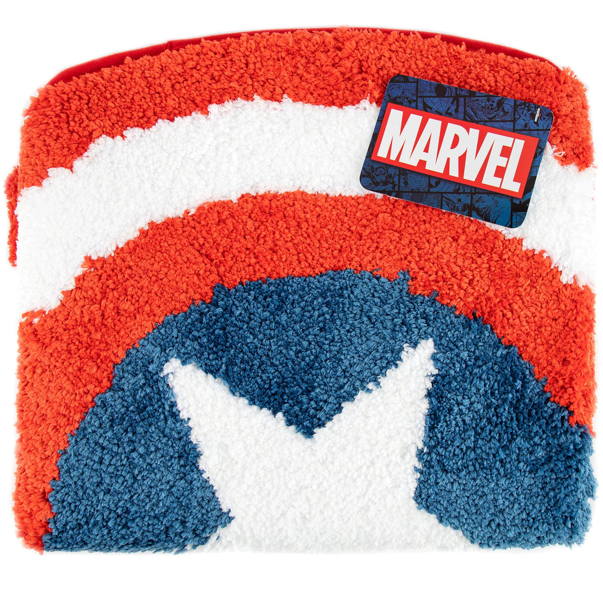 Jay Franco Marvel Avengers tufted rug with Captain America shield design, durable and machine washable.