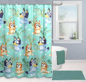 Jay Franco Bluey and Bingo themed curtain elevates any kid-friendly bathroom setup.